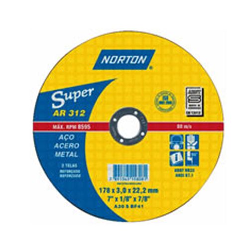 Disco de Corte p/ Aço 7'' Norton 177,8x3,0x22,22mm - AR312