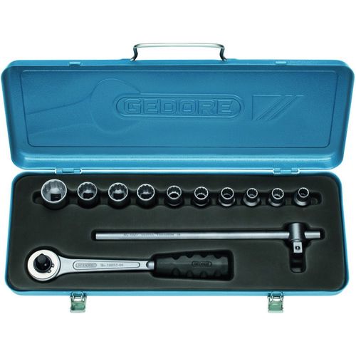 Jogo de Soquete Estriado Encaixe 1/2" - 3/8" a 1" Gedore 12 peças - 015554