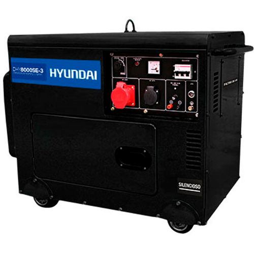 Gerador de energia a diesel 12hp Hyundai 7,0kva - Silencioso - Bivolt 220v/220/127V - Partida Elétrica - Monofásico - DHY8000SE-3