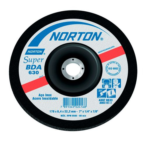 Disco de Desbaste para Inox Norton 114,3x6,4x22,22 BDA630