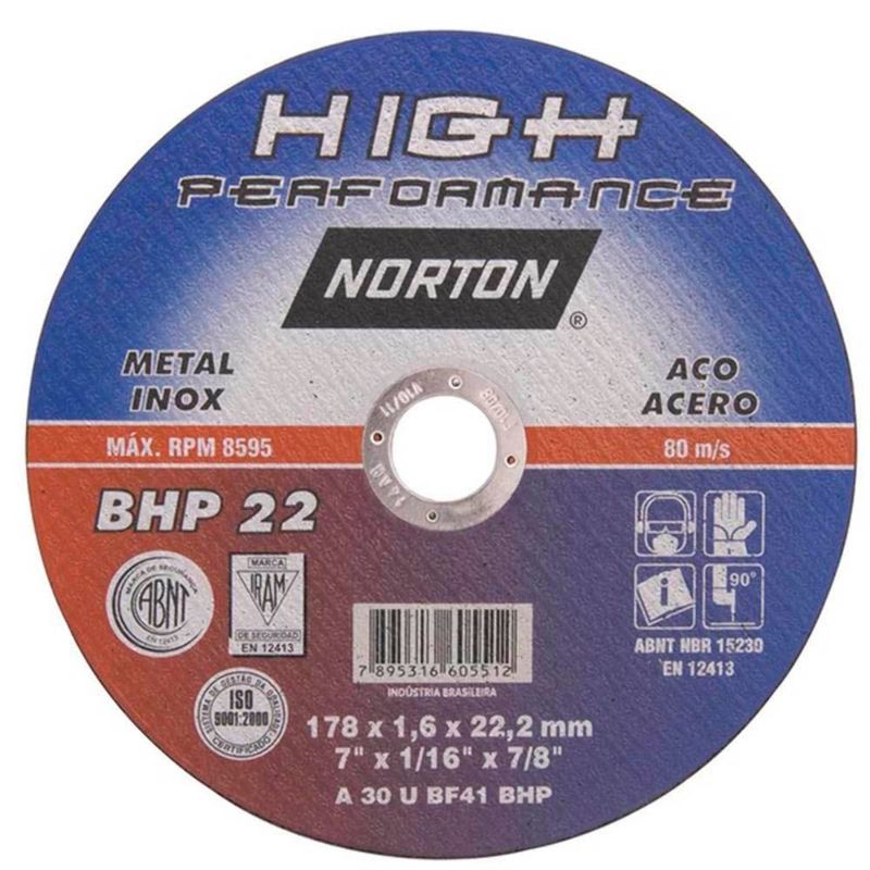 Disco-de-Corte-para-Aco-Inox-Norton-Alta-Performance-BHP22-ant-ferramentas