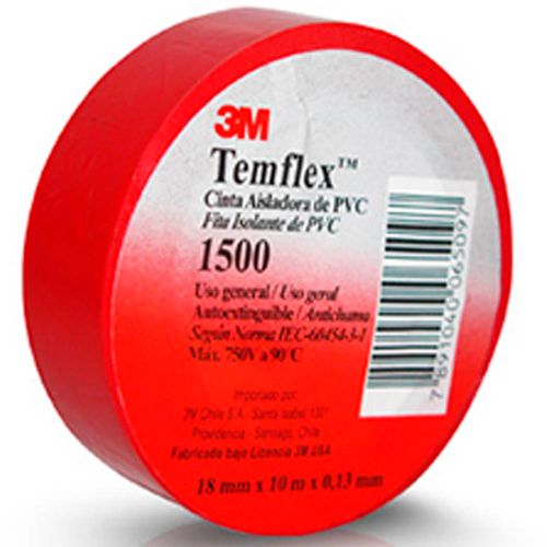 Fita Isolante Vermelha Temflex 1500 3M 18mmx10m - 199982