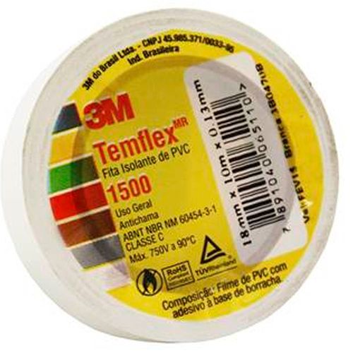 Fita Isolante Branca Temflex 1500 3M 18mmx10m - 199990