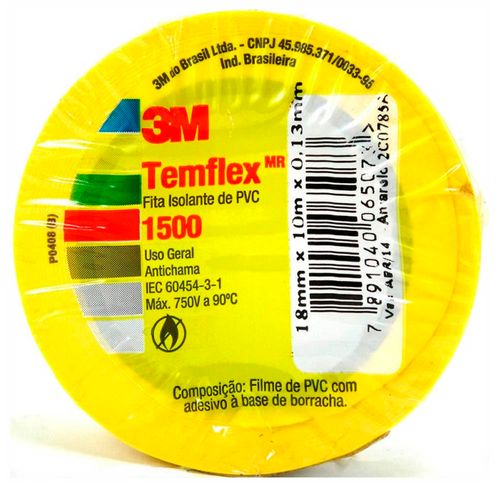 Fita Isolante Amarela Temflex 1500 3M 18mmx10m - 200026