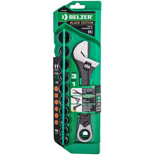 Jogo de Soquetes + Chave Ajustável Belzer 10 a 19mm - 11 Peças CPTAW8B