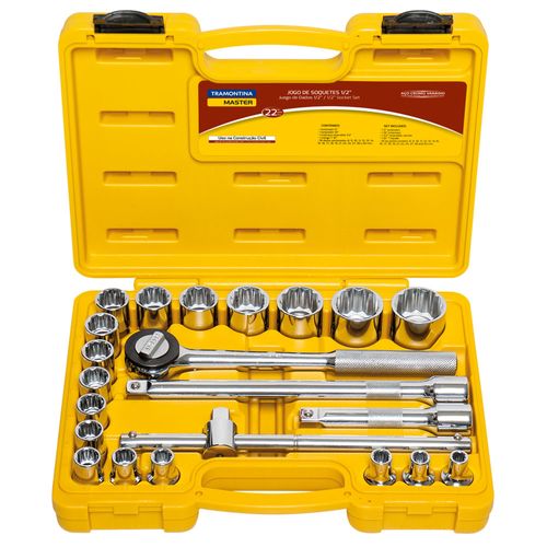Jogo de Soquetes Estriado 1/2" - 8 a 32mm Tramontina 22 Peças 43600022