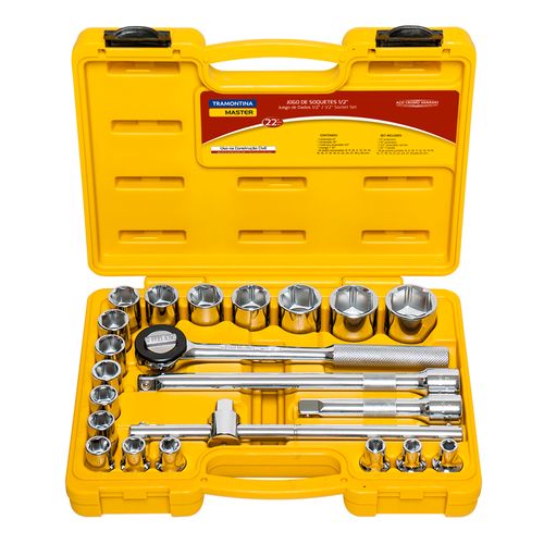Jogo de Soquete Sextavado 1/2" - 8 A 32mm Tramontina 22 Peças 43610022