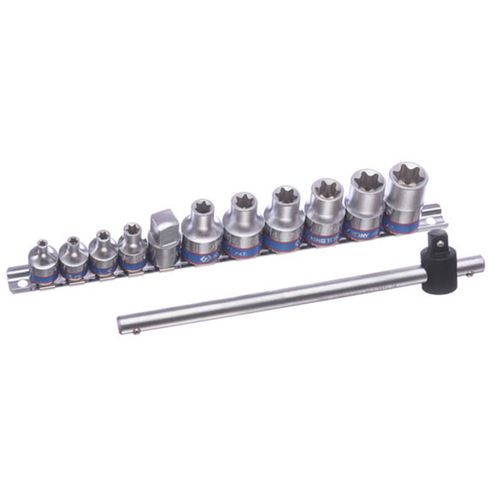 Jogo de Soquete Torx Encaixe 3/8" e 1/2" - E4 a E20 - 12 Peças King Tony 7112PR