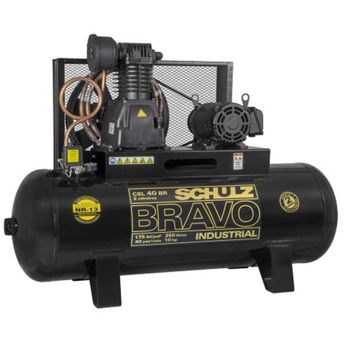 Compressor de Ar Bravo 40 Pés 250L 10Hp Trifásico Schulz CSL40BR/250