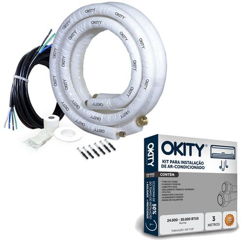 Kit Instalação Ar Condicionado 24 a 30 mil Btus 3m 3/8" e 5/8" Okity CB-0303