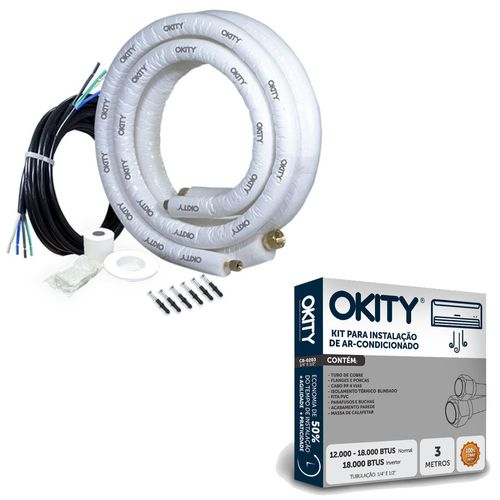 Kit Instalação Ar Condicionado 12 a 18 mil Btus 3m 1/4" e 1/2" Okity CB-0203