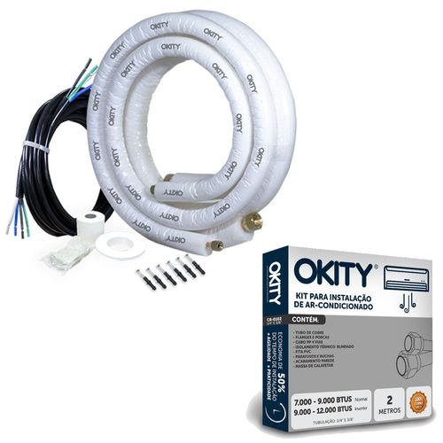 Kit Instalação Ar Condicionado 9 a 12 mil Btus 2m 1/4" e 3/8" Okity CB-0102