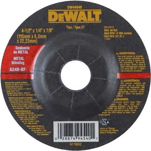 Disco Abrasivo para Corte de Metal 4.1/2"x1/4”x7/8” Dewalt DW44540