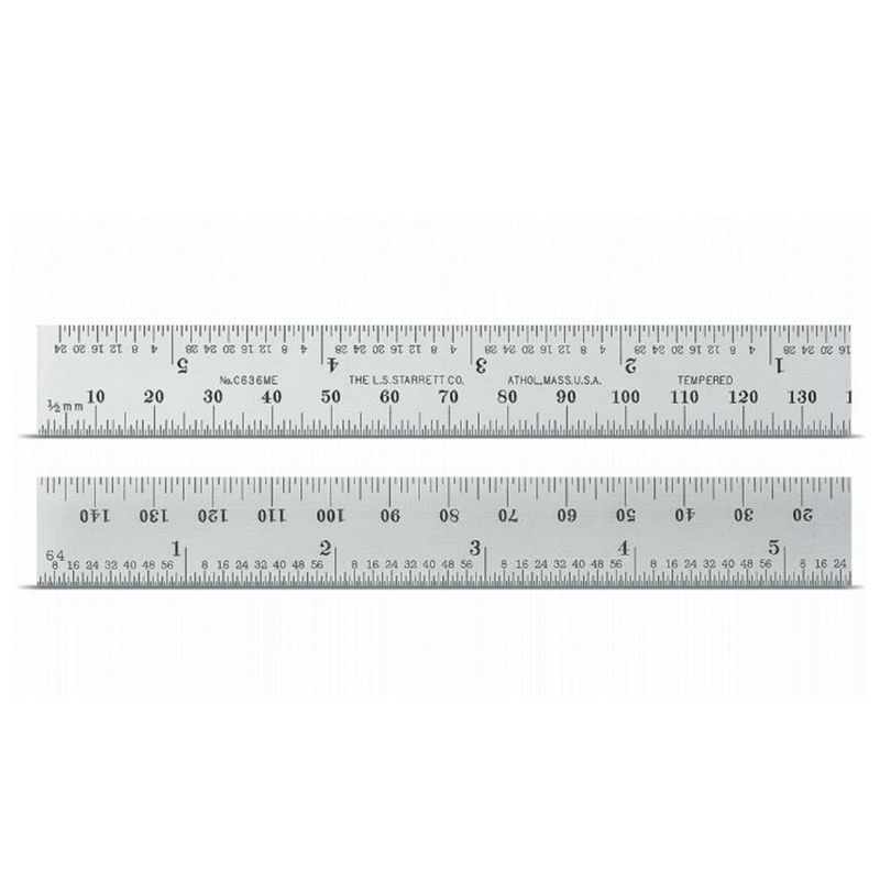 Escala-De-Aco-Com-Graduacao-Em-Milimetros-150-x-19-x-12mm-Starrett-C635-150-ANT-Ferramentas