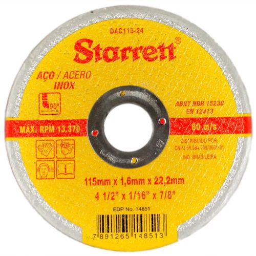 Disco De Corte Para Aço Carbono E Inox 115 X 22,23mm Starrett DAC115-24