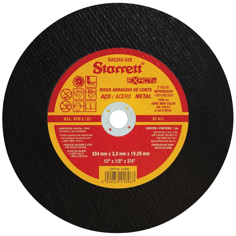 Disco-De-Corte-Exact-Para-Aco-Carbono-254-X-1905mm-Starrett-DAC250-33-ANT-Ferramentas