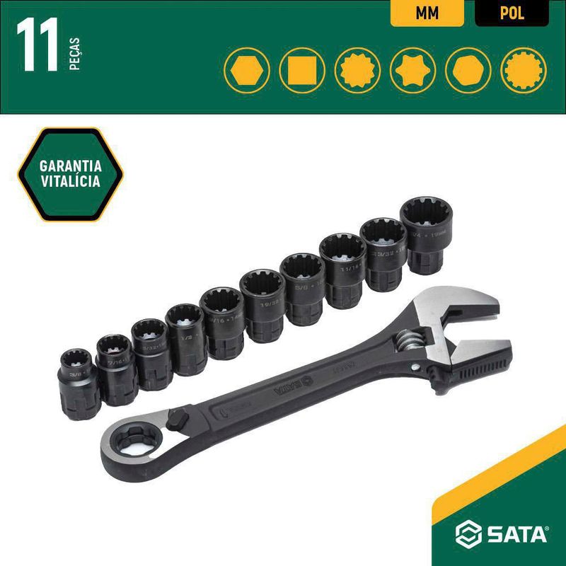Jogo-Soquetes-Vortex-X6---Chave-Ajustavel-10-A-19mm-Sata-ST09000---ANT-Ferramentas