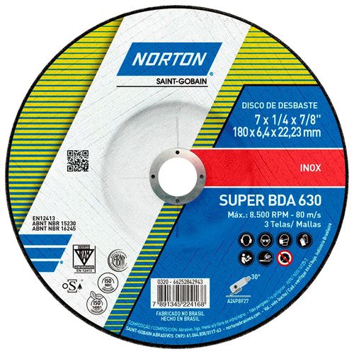 Disco De Desbaste Super Inox 180x6,4x22,23mm Norton BDA360 66252842943