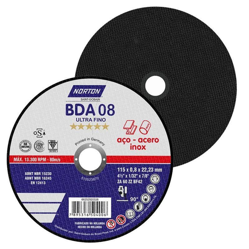 Disco de Corte Metal NORTON BDA08 – 115mm – Centro Deprimido – Cifer