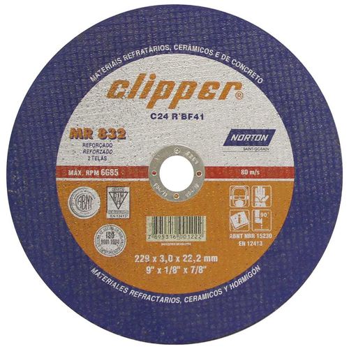 Disco De Corte Clipper 230x3x22,23mm Norton MR832 66252899868