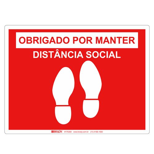 Adesivo De Chão De Vinil Obrigado Por Manter Distância Social Vermelho Brady 170260