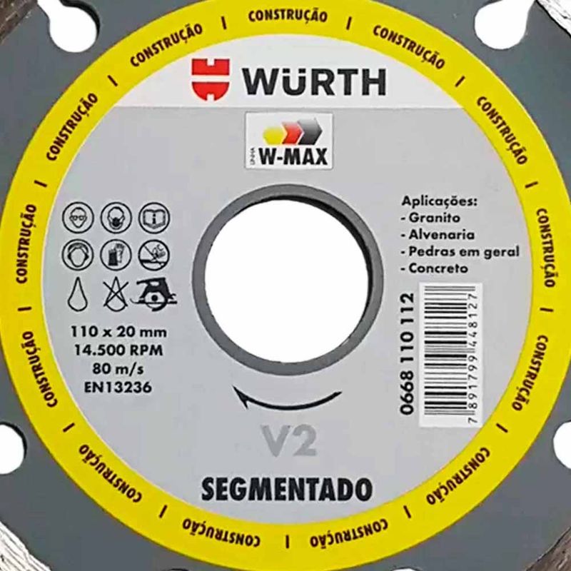 Disco-De-Corte-Diamantado-W-Max-Segmentado-110mm-Wurth-0668110112-ANT-Ferramentas