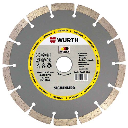 Disco De Corte Diamantado Segmentado 180mm Wurth 0668180111
