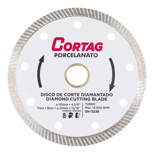 Disco De Corte Diamantado Para Porcelanato Turbo 110mm Cortag 60863