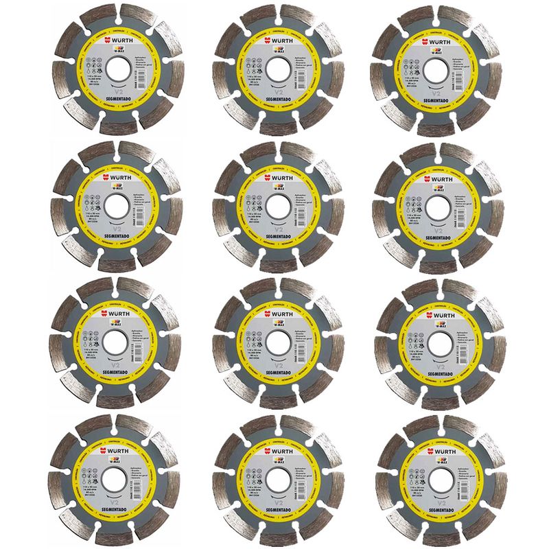 DiscoDeCorteDiamantadoWMaxSegmentado110mm12PecasWurth066811011212ANTFerramentas