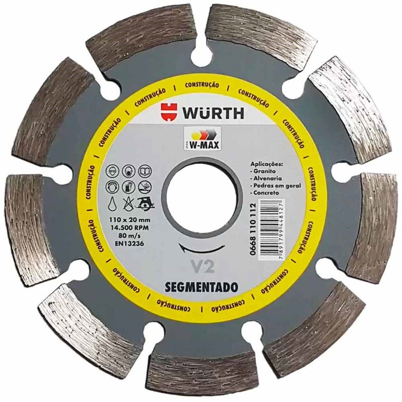 DiscoDeCorteDiamantadoWMaxSegmentado110mm12PecasWurth066811011212ANTFerramentas