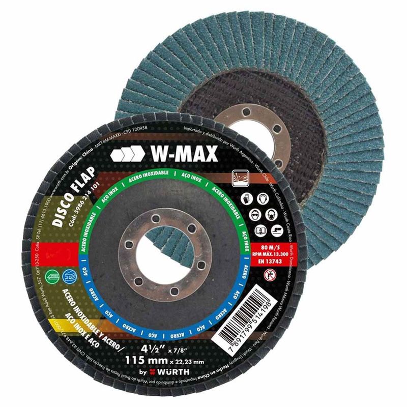 Disco-Flap-Para-Inox-W-Max-115mm-GR60-12-Pecas-Wurth-0578000060-12-ANT-Ferramentas