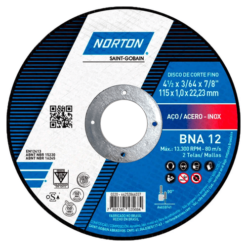 Disco de Corte Inoxidável 115x1,6x22,23 BNA12 Norton