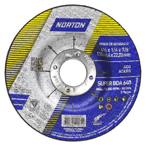 Disco de Desbaste para Metal 115x6,4x22,23mm Norton Super BDA640