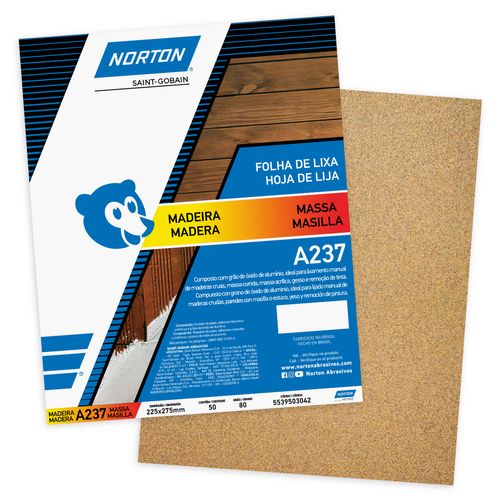Lixa para Madeira e Massa A237 Grão 80 Norton 50 folhas 5539503042