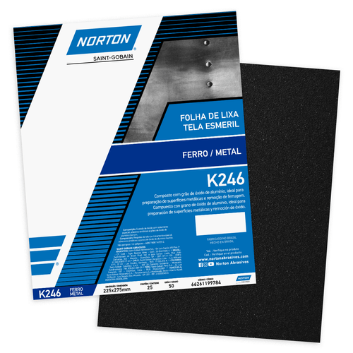 Lixa para Ferro e Metal K246 Grão 50 Norton 25 folhas 66261199784