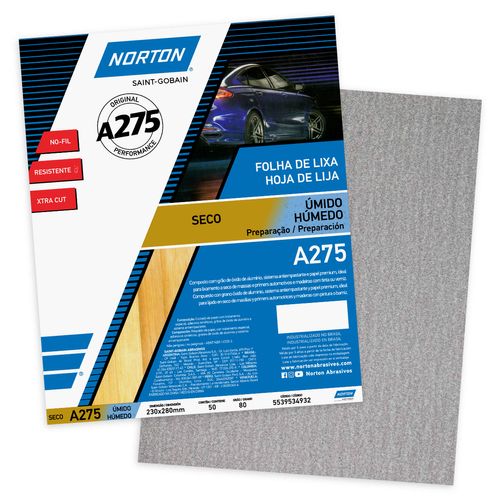Lixa a Seco A275 Grão 80 Norton 50 folhas 5539534932