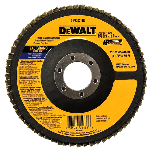 Disco Flap Fibra Reto 4.1/2"x7/8" G40 Dewalt DW8307P-BR