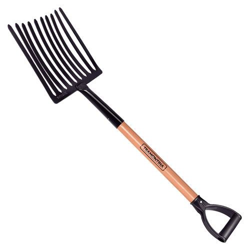 Forcado Metálico para Cascalho 10 Dentes com Cabo de Madeira 71 cm Tramontina 77128504