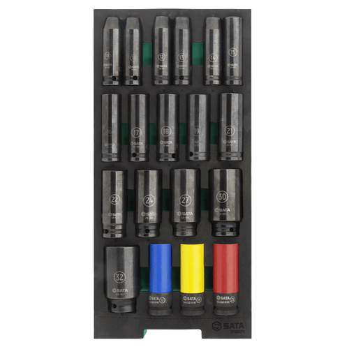 Jogo de 19 Soquetes Sextavados Longos de Impacto 1/2" Sata ST09007G