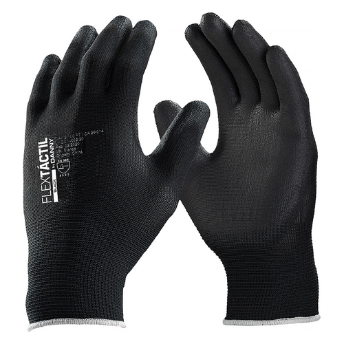 Luva de Nylon Flextáctil Preta Poliuretano na Palma Danny DA12100PT