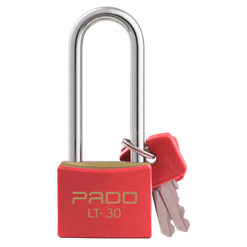Cadeado de Latão 30mm Haste Longa 50mm Vermelho Pado LT-30/50