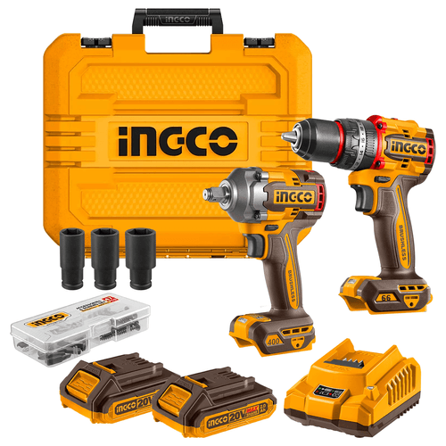 Parafusadeira e Furadeira + Chave de Impacto 1/2" à Bateria 20V Ingco CKLI20275-9