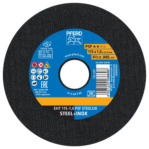 Disco de Corte PSF Steelox EHT 115x1,0x22,23mm PFERD 61730100