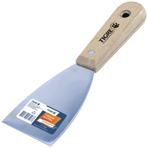 Espátula de Aço Inox com Cabo de Madeira 4" Tigre 2153-4