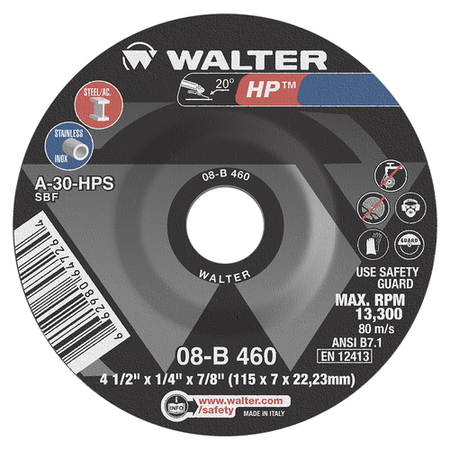 Disco de Desbaste HP 4-1/2"x1/4"x7/8" Walter 08B460