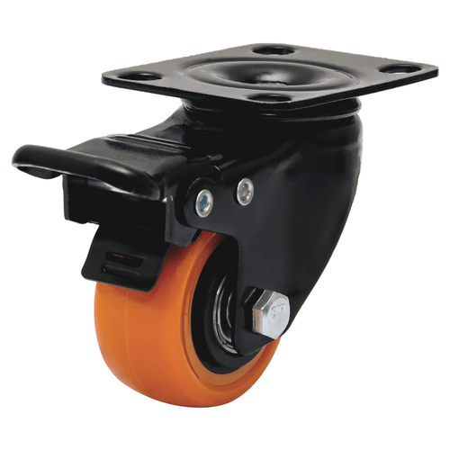 Rodízio Giratório c/ Placa e Freio Série 10 Black Roda Laranja 210 Colson 6238