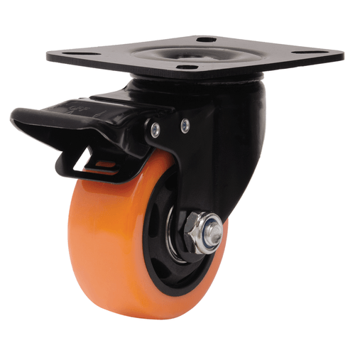 Rodízio Giratório c/ Placa e Freio Série 12 Black Roda Laranja 3" Colson 6241